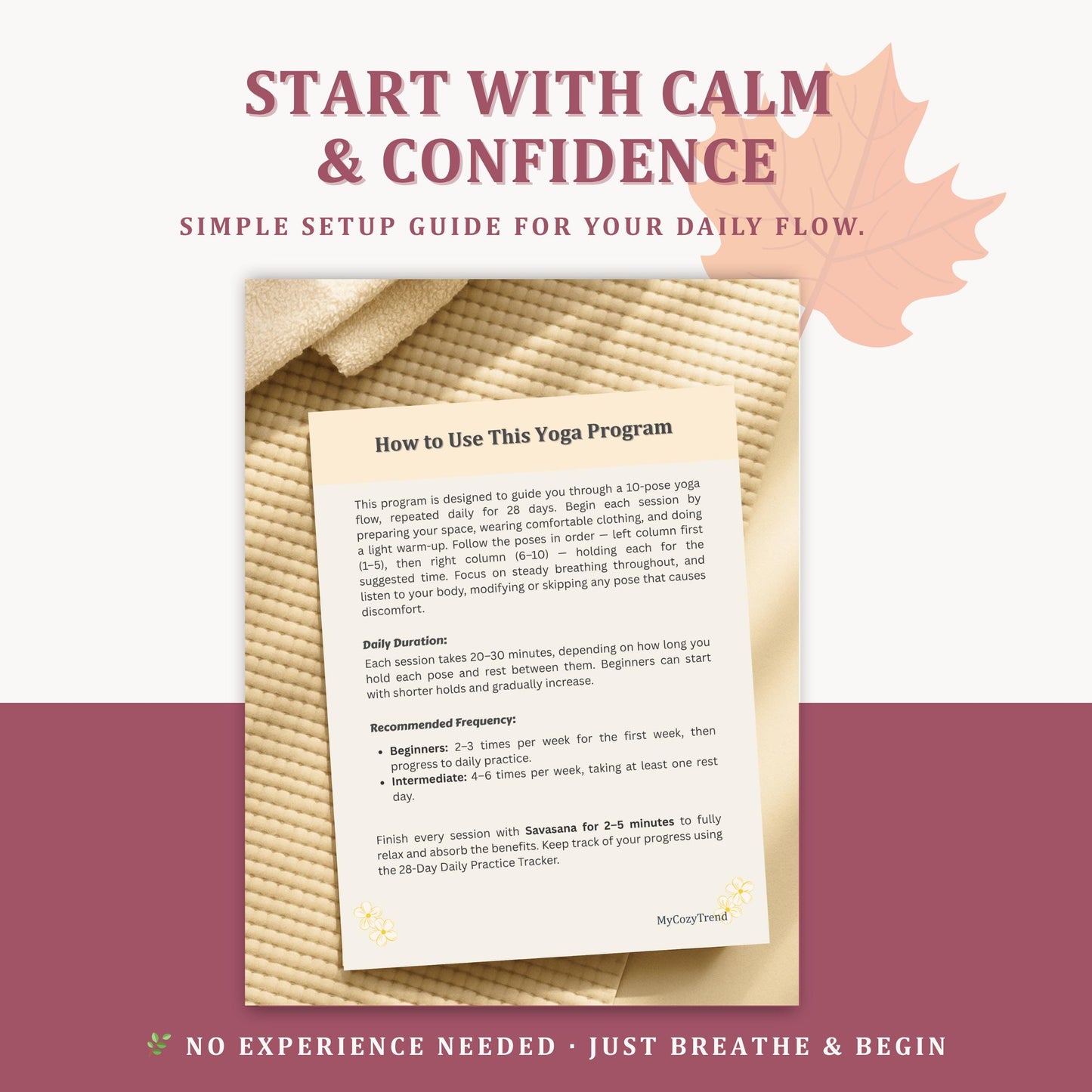 Beginner Wellness Flow β 10 Gentle Poses | printable beginner yoga routine for seniors and beginners, gentle movement PDF