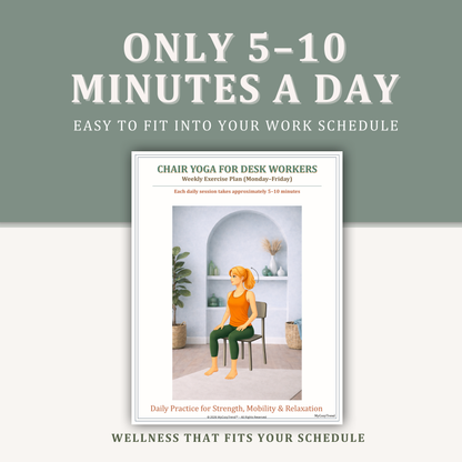 5–10 minute chair yoga routine for desk workers that fits into a busy work schedule, gentle daily wellness exercises at the desk