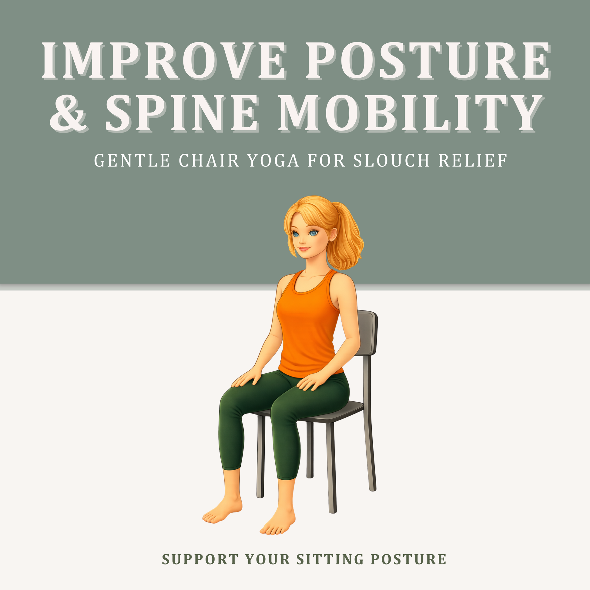 Chair yoga posture and spine exercises for desk workers to improve sitting posture and reduce slouching during work hours
