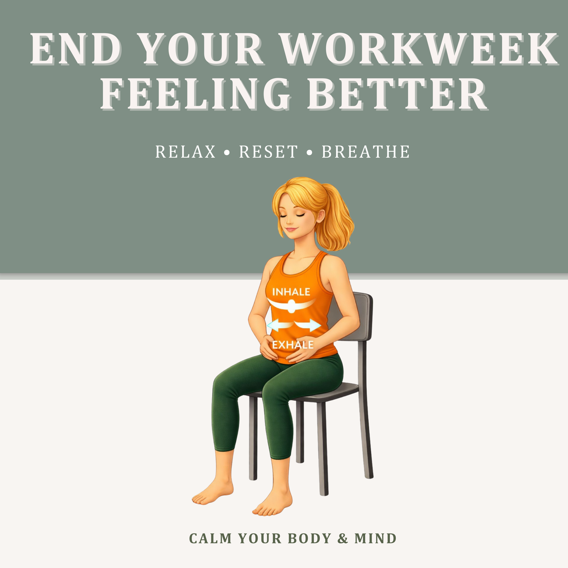 Chair yoga stress relief and breathing exercises for desk workers to relax the body and reset after long workdays