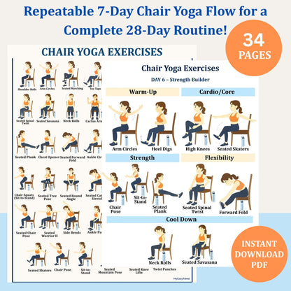 Chair Yoga for Weight Loss – 28-Day Seated Exercise Plan | senior-friendly gentle weight loss routine with printable trackers PDF