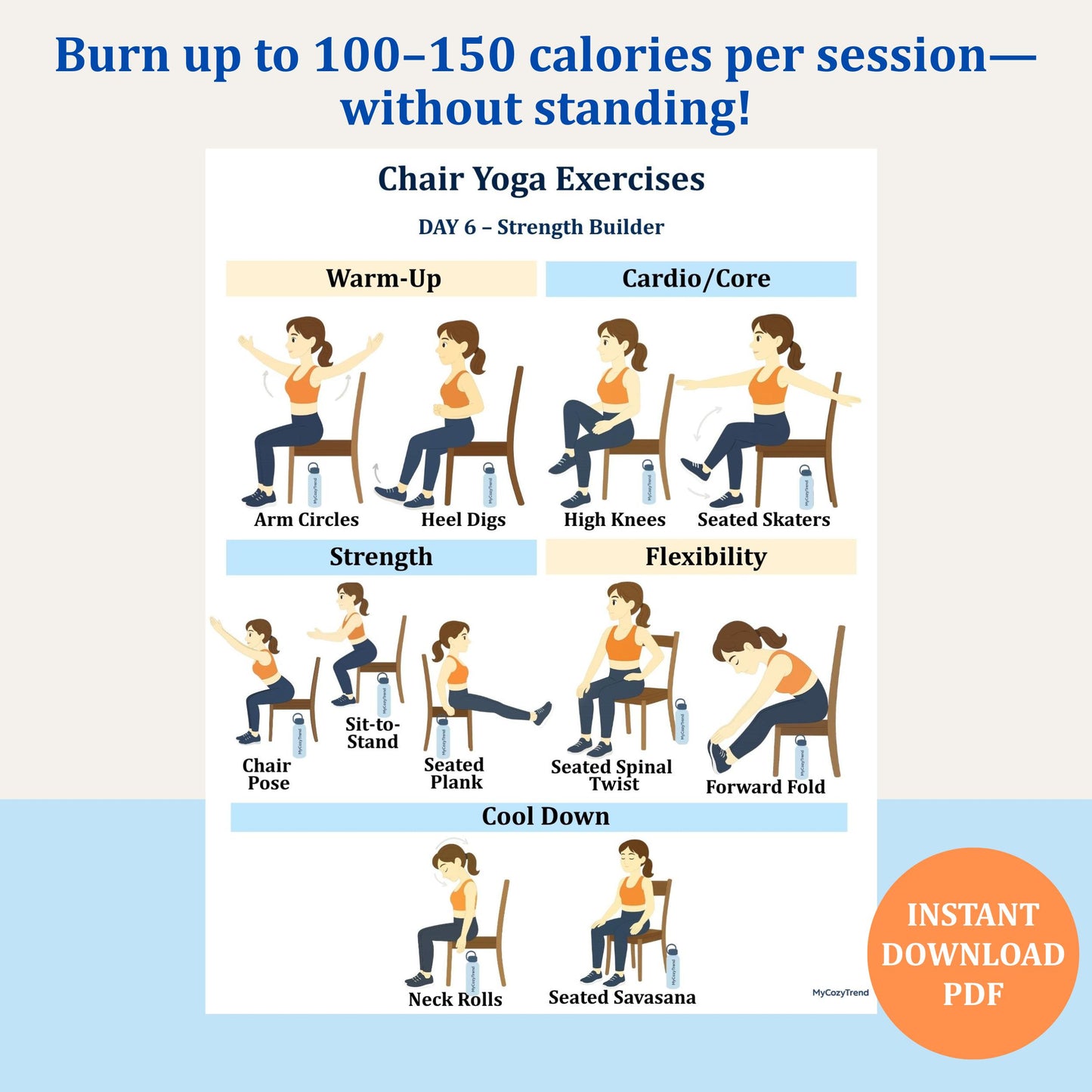 Chair Yoga for Weight Loss – 28-Day Seated Exercise Plan | senior-friendly gentle weight loss routine with printable trackers PDF