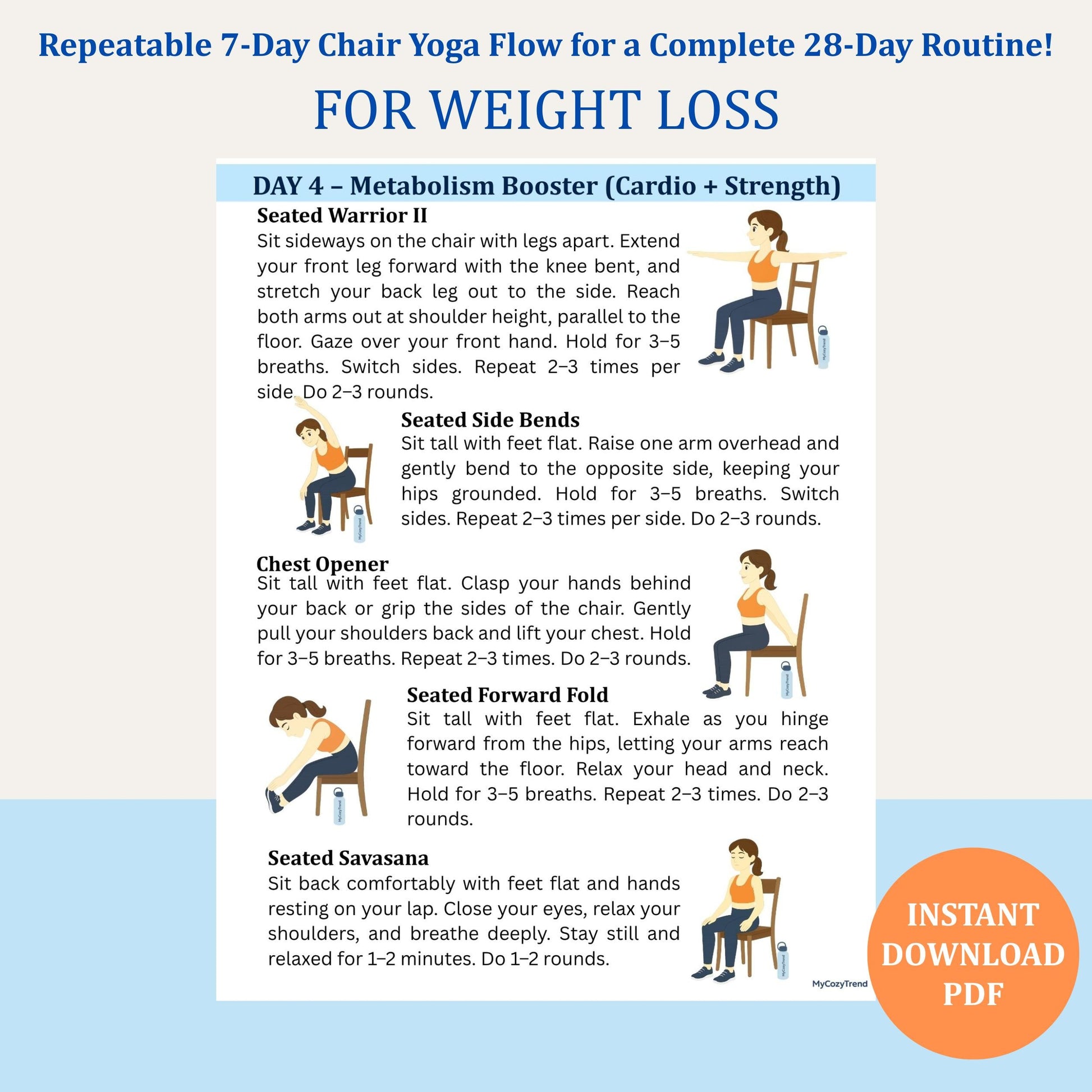 Chair Yoga for Weight Loss – 28-Day Seated Exercise Plan | senior-friendly gentle weight loss routine with printable trackers PDF
