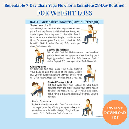 Chair Yoga for Weight Loss – 28-Day Seated Exercise Plan | senior-friendly gentle weight loss routine with printable trackers PDF