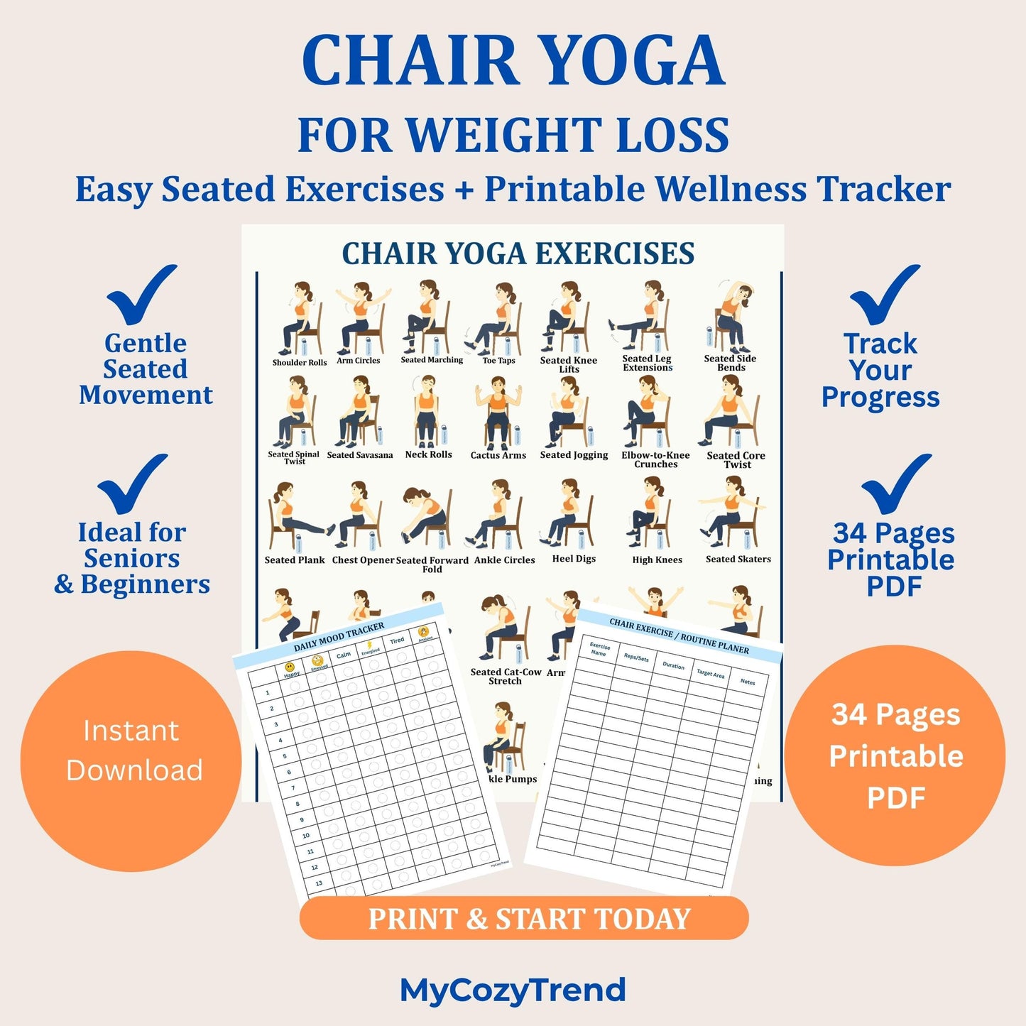 Chair Yoga for Weight Loss – 28-Day Seated Exercise Plan | senior-friendly gentle weight loss routine with printable trackers PDF