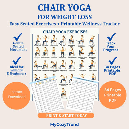 Chair Yoga for Weight Loss – 28-Day Seated Exercise Plan | senior-friendly gentle weight loss routine with printable trackers PDF