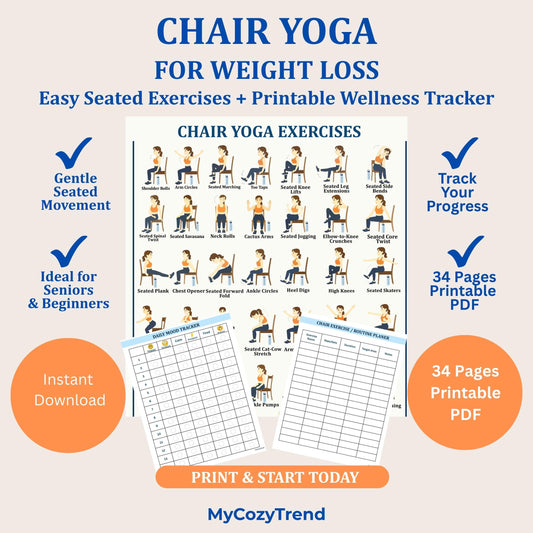 Chair Yoga for Weight Loss – 28-Day Seated Exercise Plan | senior-friendly gentle weight loss routine with printable trackers PDF