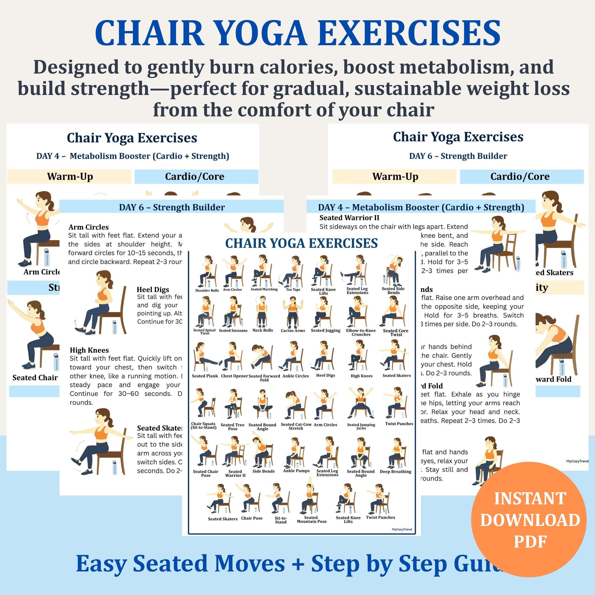 Chair Yoga for Weight Loss – 28-Day Seated Exercise Plan | senior-friendly gentle weight loss routine with printable trackers PDF