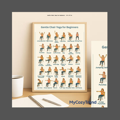 Ultimate Chair Yoga Poster Bundle – 30 Seated Poses + Trackers | senior mobility printable chart and wellness tracker PDF package