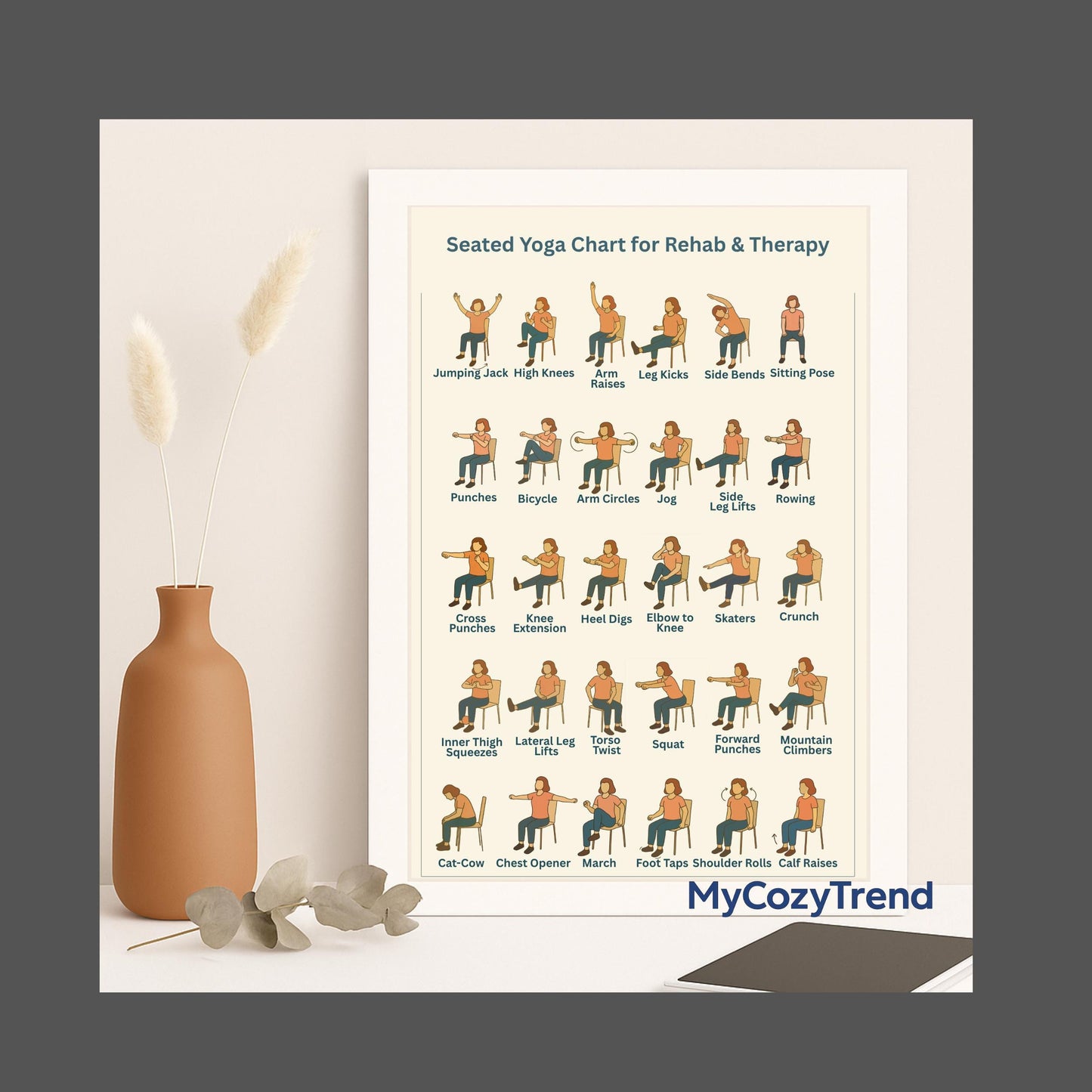 Ultimate Chair Yoga Poster Bundle – 30 Seated Poses + Trackers | senior mobility printable chart and wellness tracker PDF package