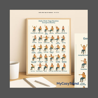Ultimate Chair Yoga Poster Bundle – 30 Seated Poses + Trackers | senior mobility printable chart and wellness tracker PDF package