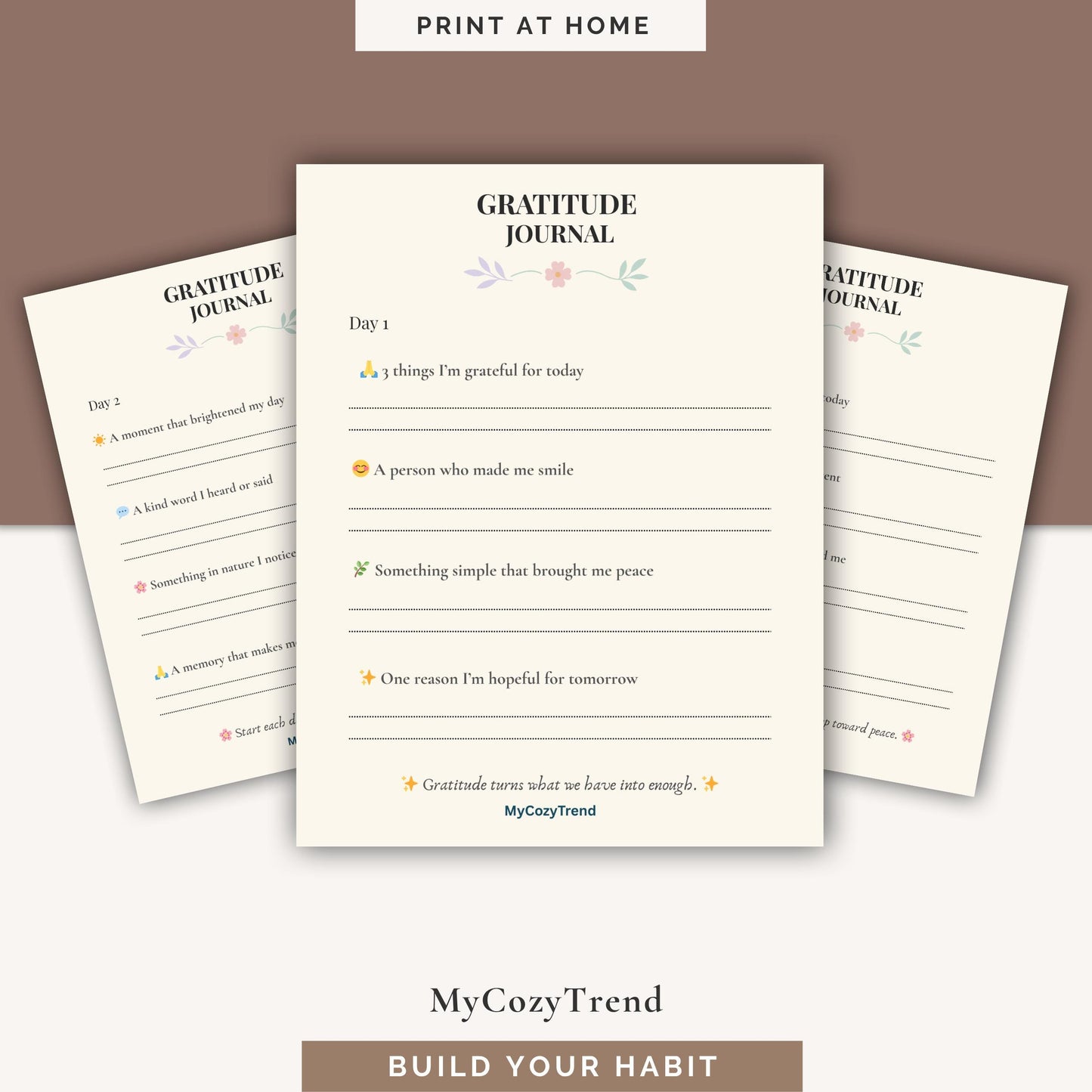 30-Day Gratitude Journal – Printable Mindfulness & Self-Care PDF | daily gratitude reflections and positivity tracker