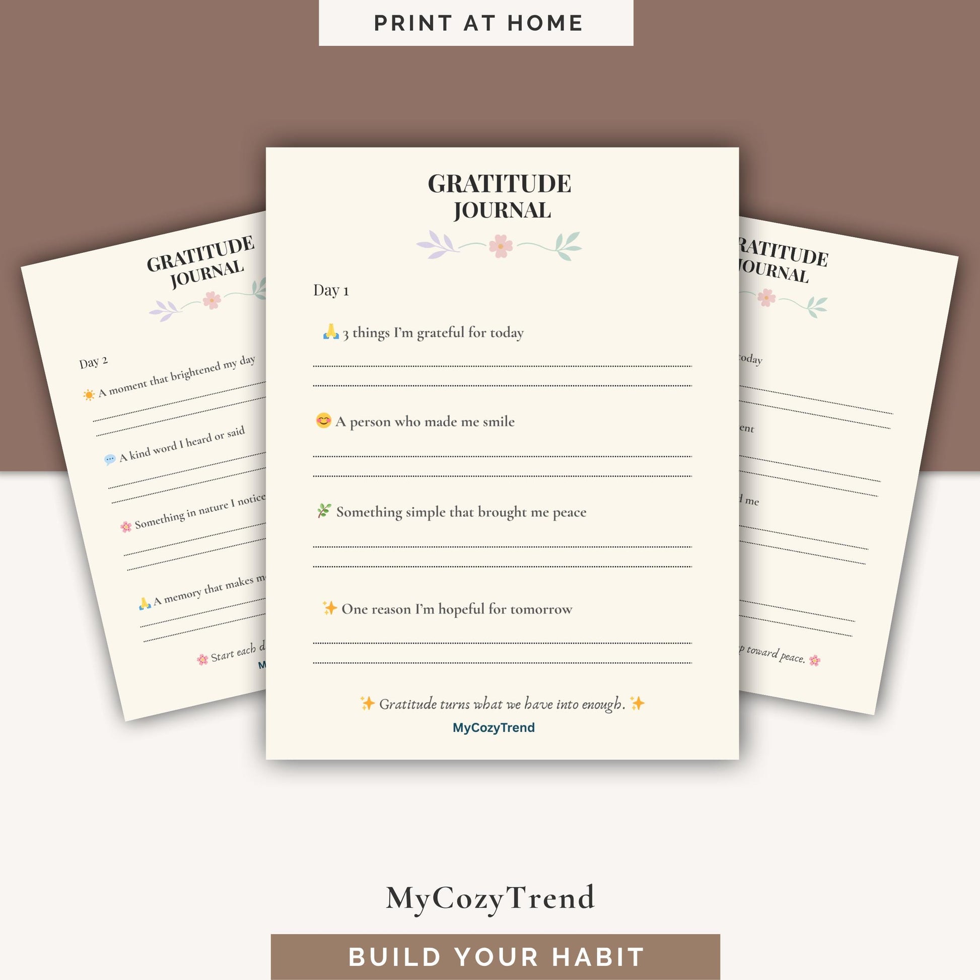 30-Day Gratitude Journal – Printable Mindfulness & Self-Care PDF | daily gratitude reflections and positivity tracker