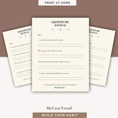 30-Day Gratitude Journal – Printable Mindfulness & Self-Care PDF | daily gratitude reflections and positivity tracker