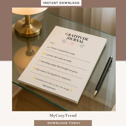 7-Day Gratitude Journal – Printable Daily Reflection Tracker | mindfulness and positivity journal PDF