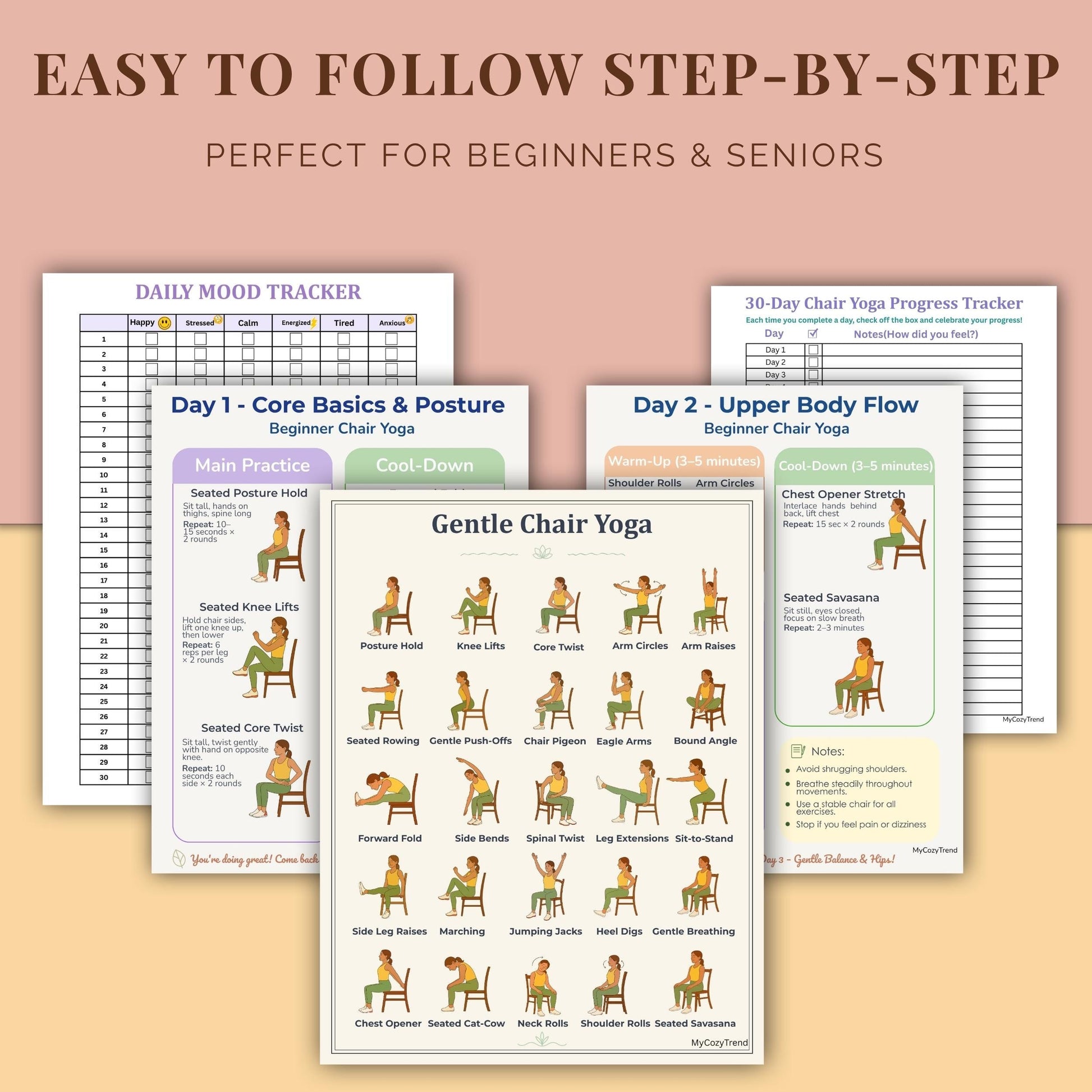 Beginner Chair Yoga Program – Gentle 7-Day Routine | printable seated yoga for seniors and beginners PDF