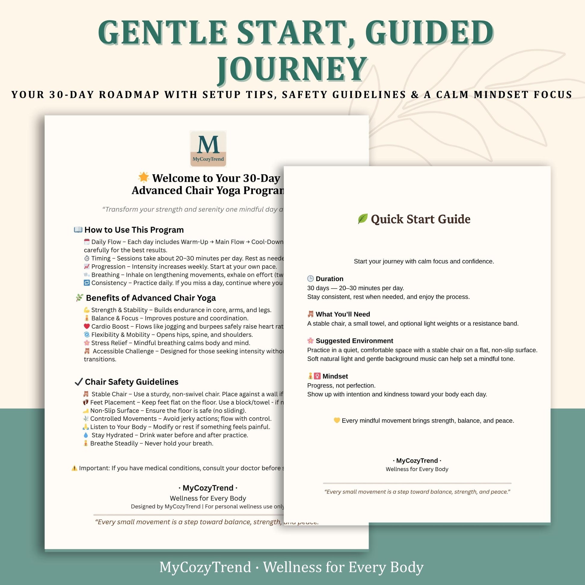 30-Day Advanced Chair Yoga Program + Wellness Trackers | printable advanced seated yoga routine for flexibility, balance and mobility PDF