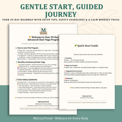 30-Day Advanced Chair Yoga Program + Wellness Trackers | printable advanced seated yoga routine for flexibility, balance and mobility PDF