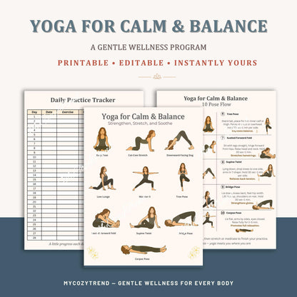 Beginner Yoga Flow PDF – 10 Gentle Poses for Home Practice | printable beginner yoga routine for seniors, gentle stretching PDF