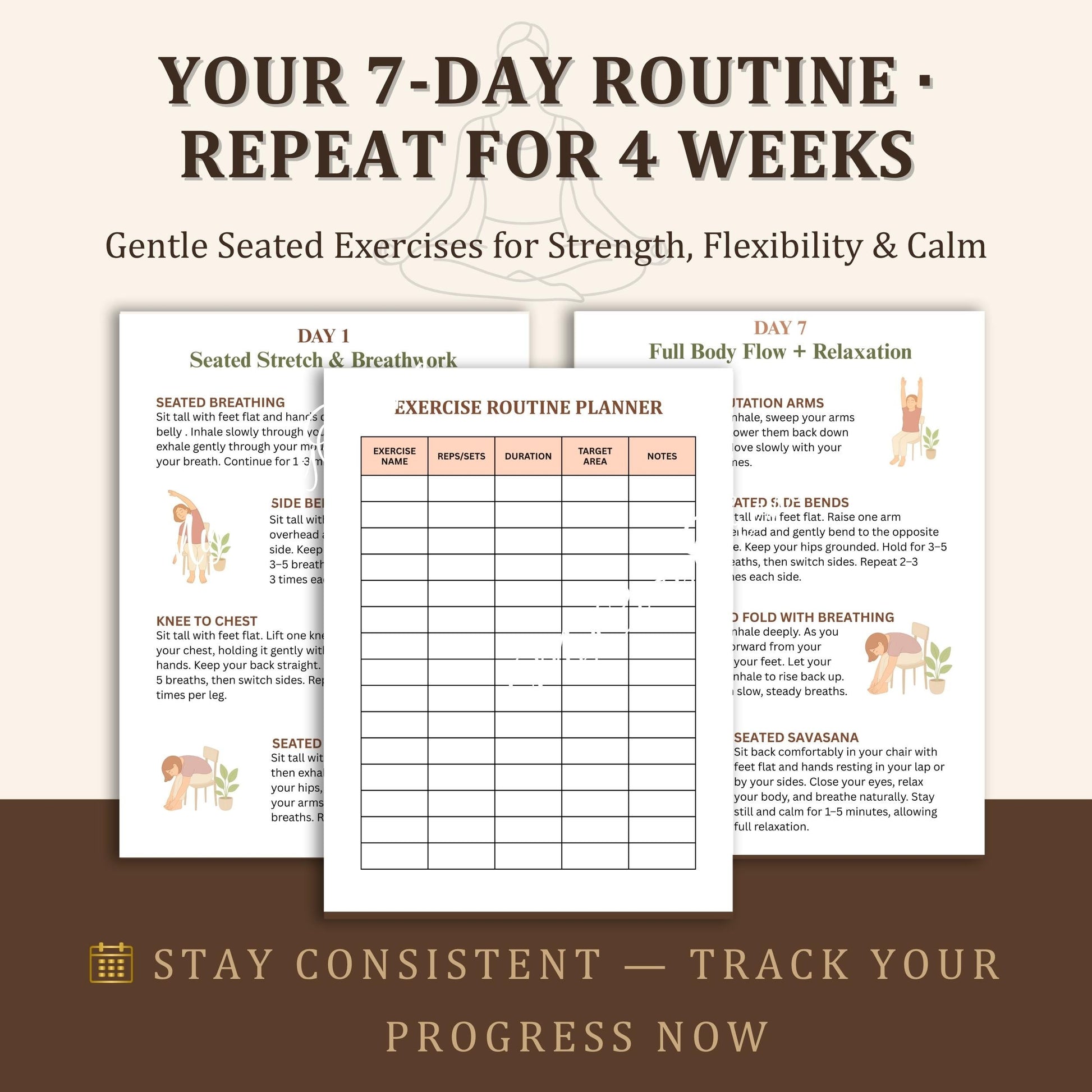 Chair Yoga for Seniors Printable – Mobility & Flexibility Program | gentle seated exercises for elderly wellness and balance PDF