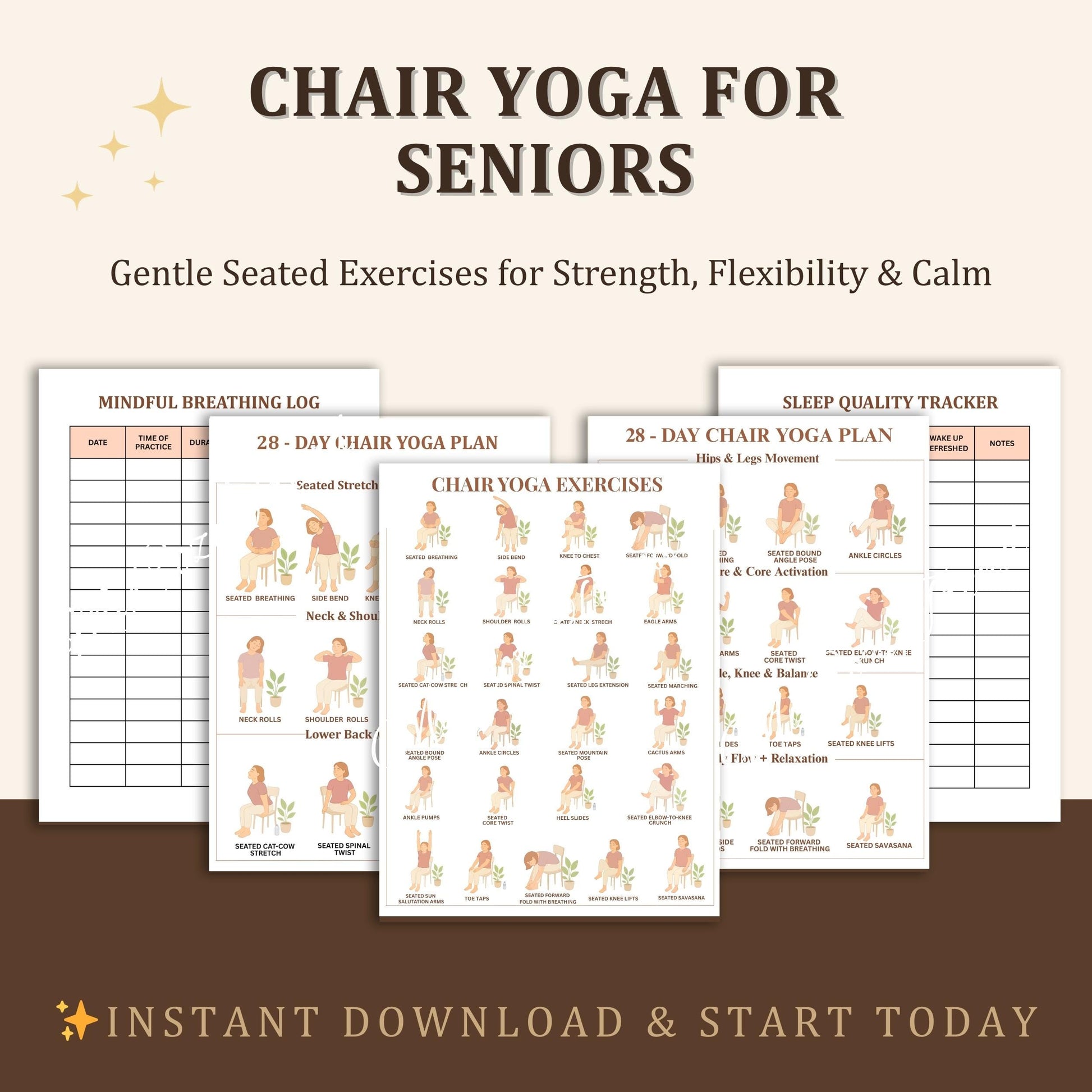 Chair Yoga for Seniors Printable – Mobility & Flexibility Program | gentle seated exercises for elderly wellness and balance PDF