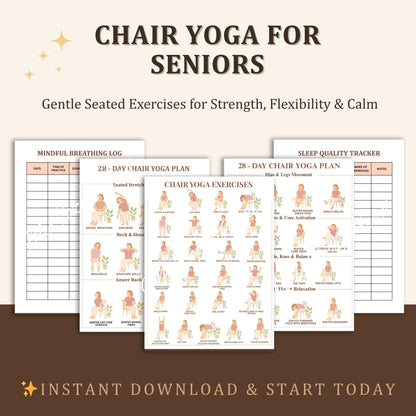 Chair Yoga for Seniors Printable – Mobility & Flexibility Program | gentle seated exercises for elderly wellness and balance PDF
