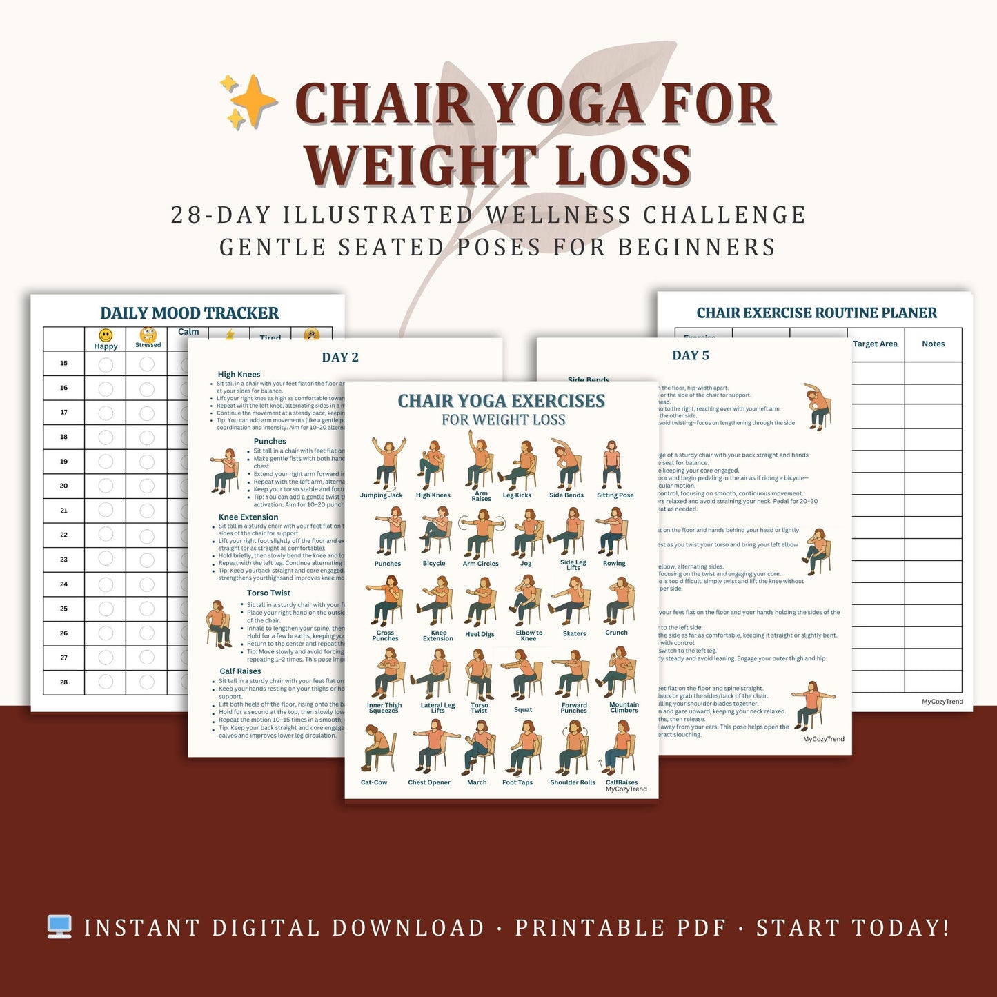 Ultimate Chair Yoga for Seniors – 28-Day Printable Exercise Program | gentle seated mobility routine for seniors PDF download