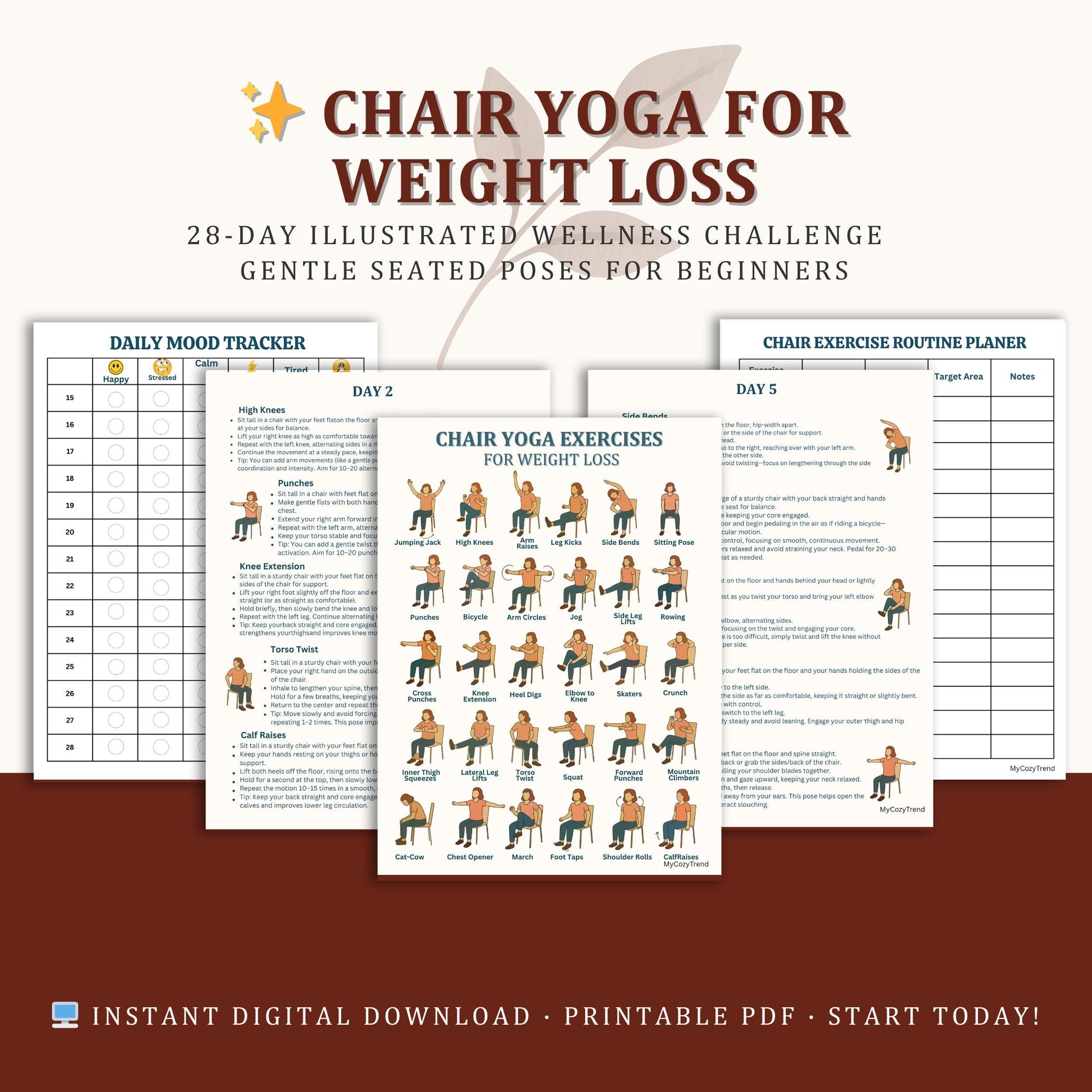 Ultimate Chair Yoga for Seniors – 28-Day Printable Exercise Program | gentle seated mobility routine for seniors PDF download