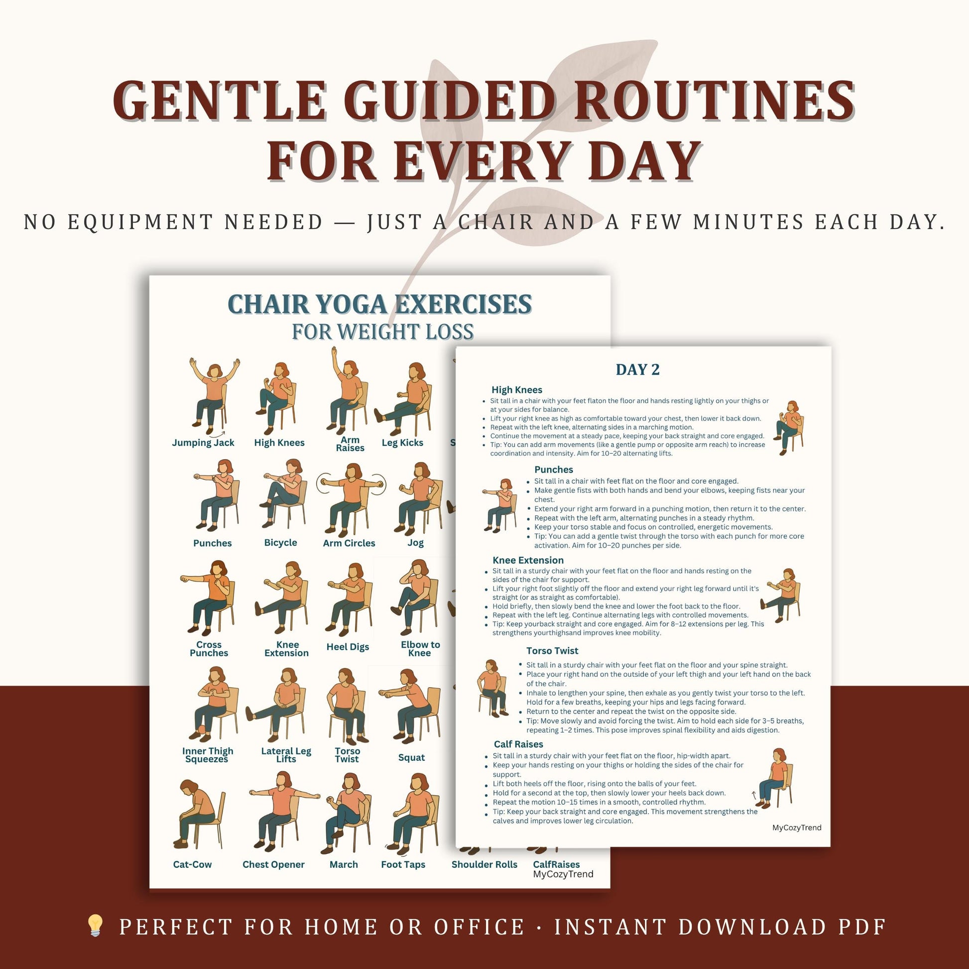 Ultimate Chair Yoga for Seniors – 28-Day Printable Exercise Program | gentle seated mobility routine for seniors PDF download