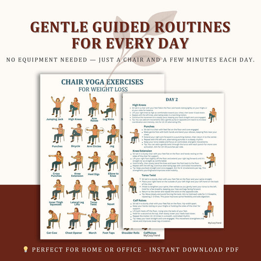 Ultimate Chair Yoga for Seniors – 28-Day Printable Exercise Program | gentle seated mobility routine for seniors PDF download