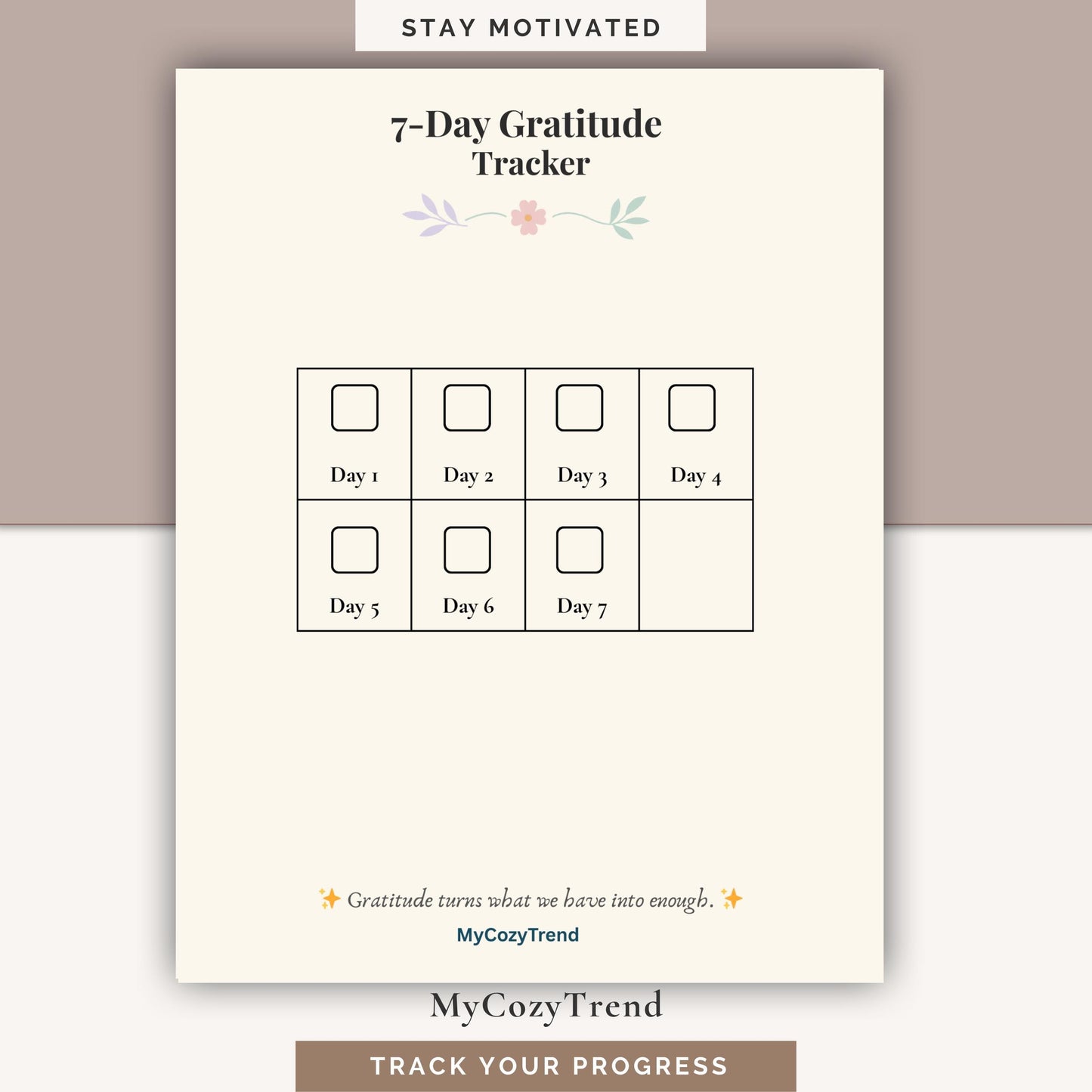 7-Day Gratitude Journal – Printable Daily Reflection Tracker | mindfulness and positivity journal PDF