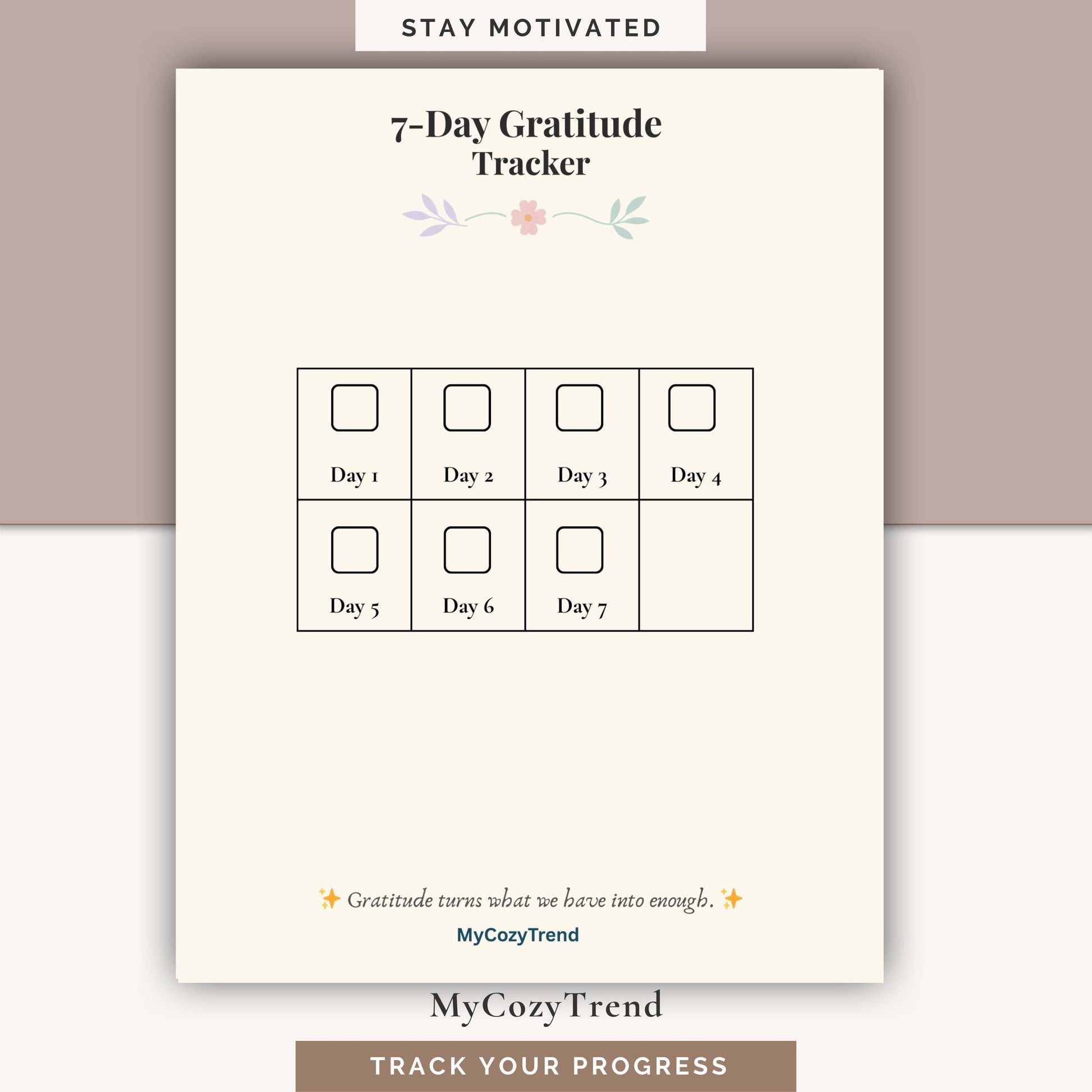 7-Day Gratitude Journal – Printable Daily Reflection Tracker | mindfulness and positivity journal PDF