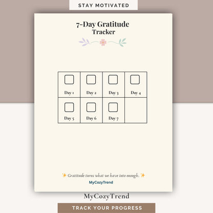 7-Day Gratitude Journal – Printable Daily Reflection Tracker | mindfulness and positivity journal PDF