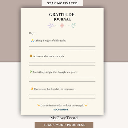 7-Day Gratitude Journal – Printable Daily Reflection Tracker | mindfulness and positivity journal PDF