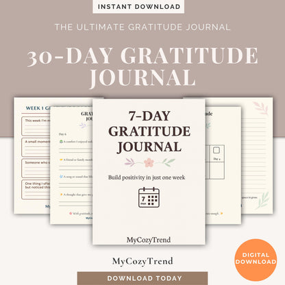 7-Day Gratitude Journal – Printable Daily Reflection Tracker | mindfulness and positivity journal PDF