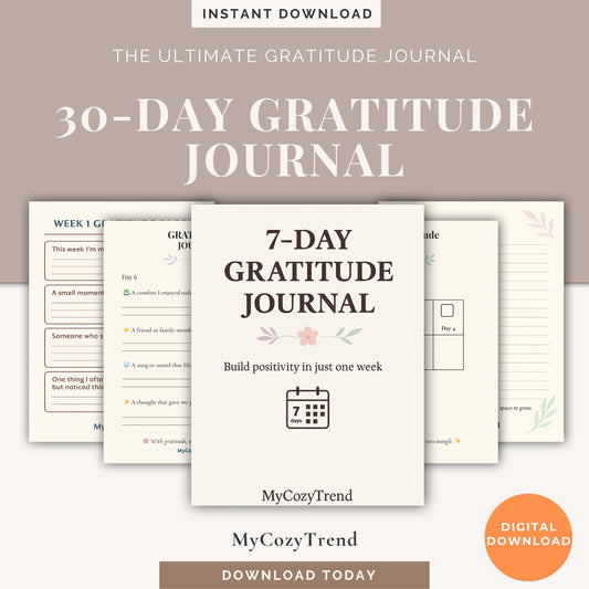 7-Day Gratitude Journal – Printable Daily Reflection Tracker | mindfulness and positivity journal PDF