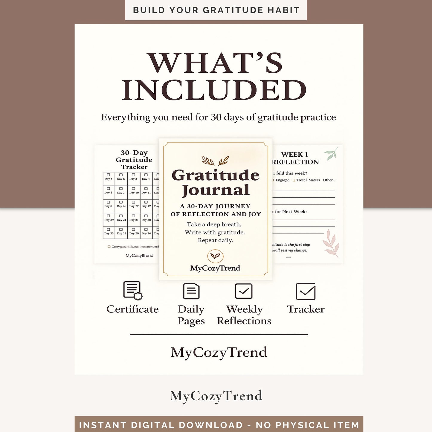 30-Day Gratitude Journal – Printable Mindfulness & Self-Care PDF | daily gratitude reflections and positivity tracker