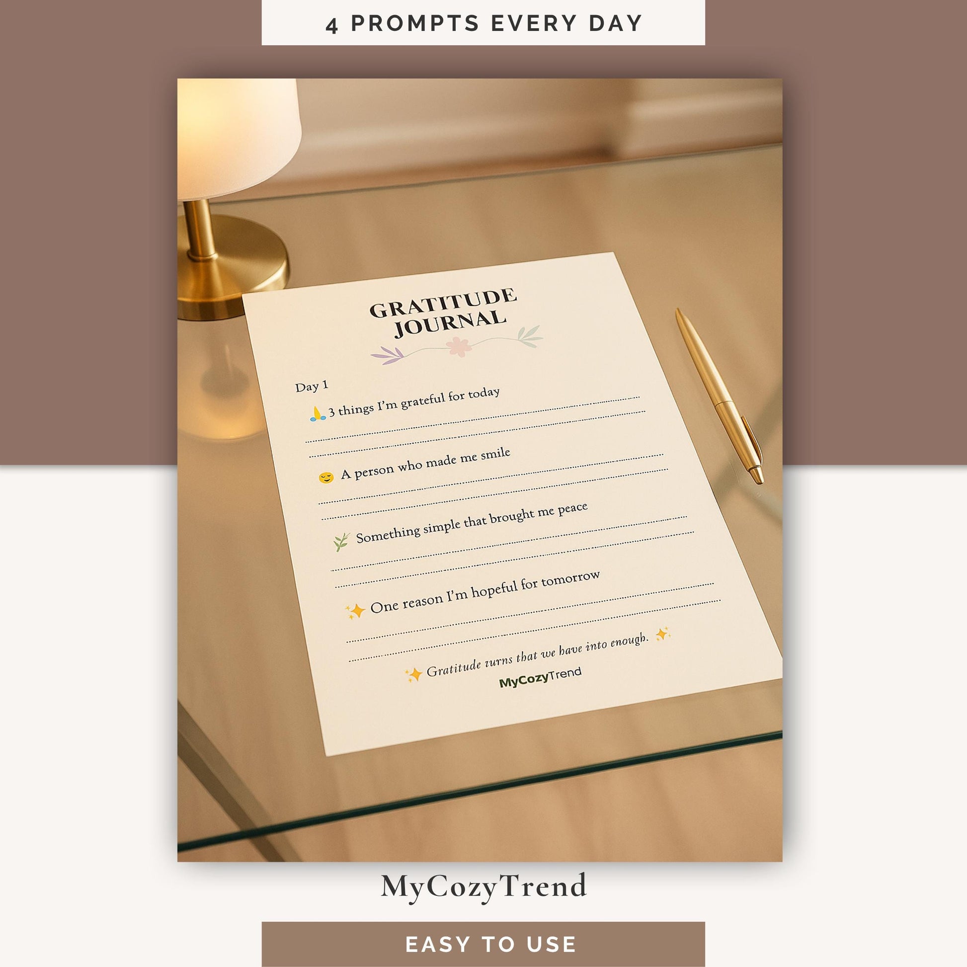 30-Day Gratitude Journal – Printable Mindfulness & Self-Care PDF | daily gratitude reflections and positivity tracker