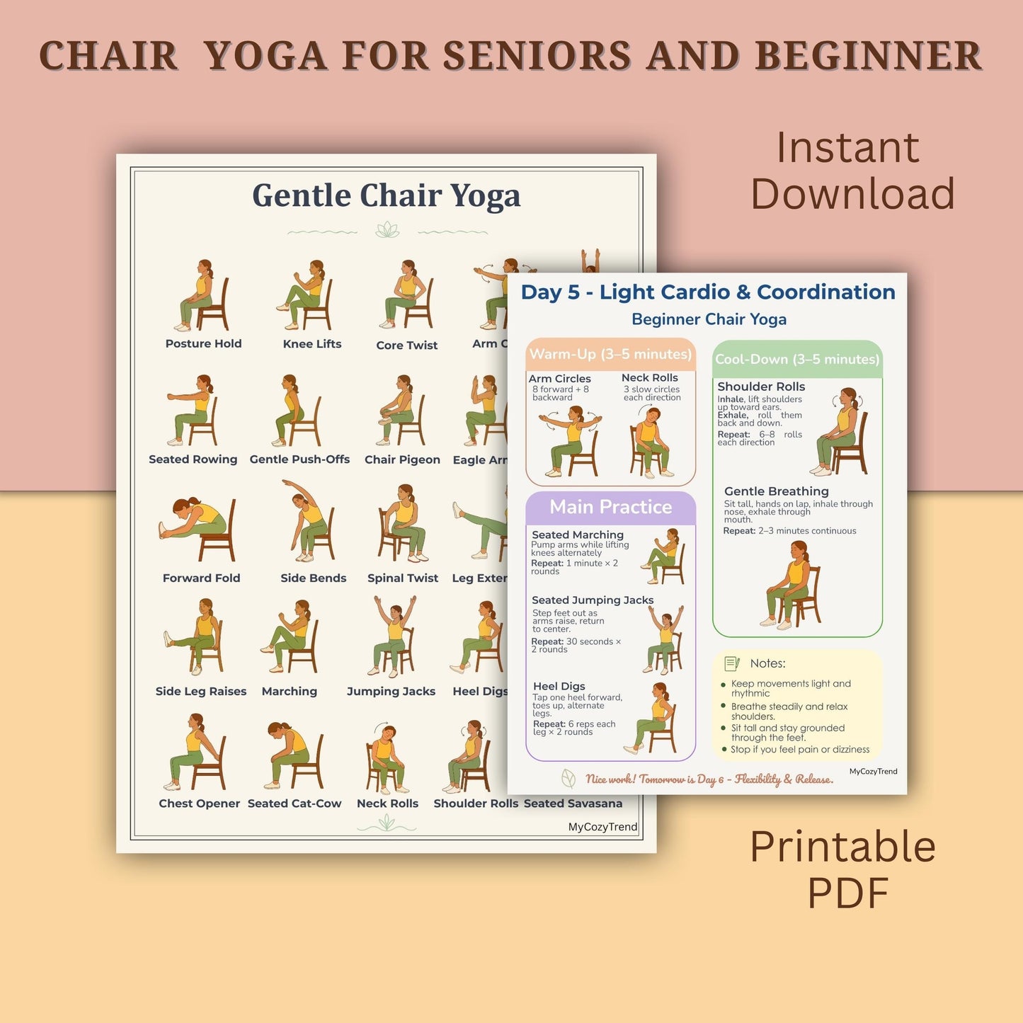 Beginner Chair Yoga Program – Gentle 7-Day Routine | printable seated yoga for seniors and beginners PDF