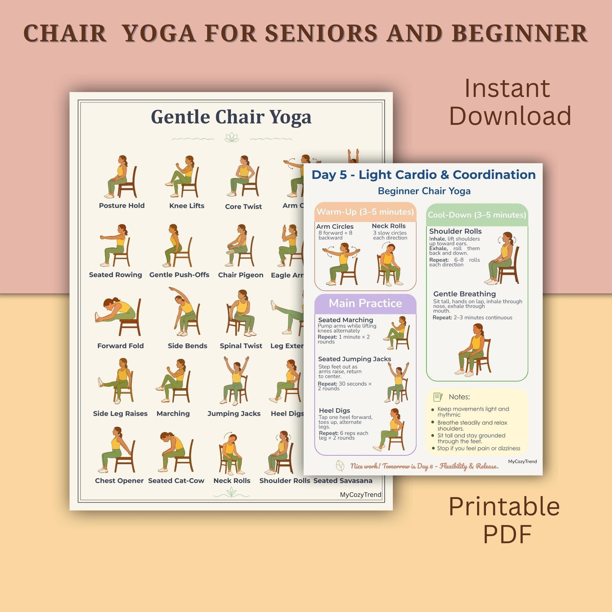 Beginner Chair Yoga Program – Gentle 7-Day Routine | printable seated yoga for seniors and beginners PDF