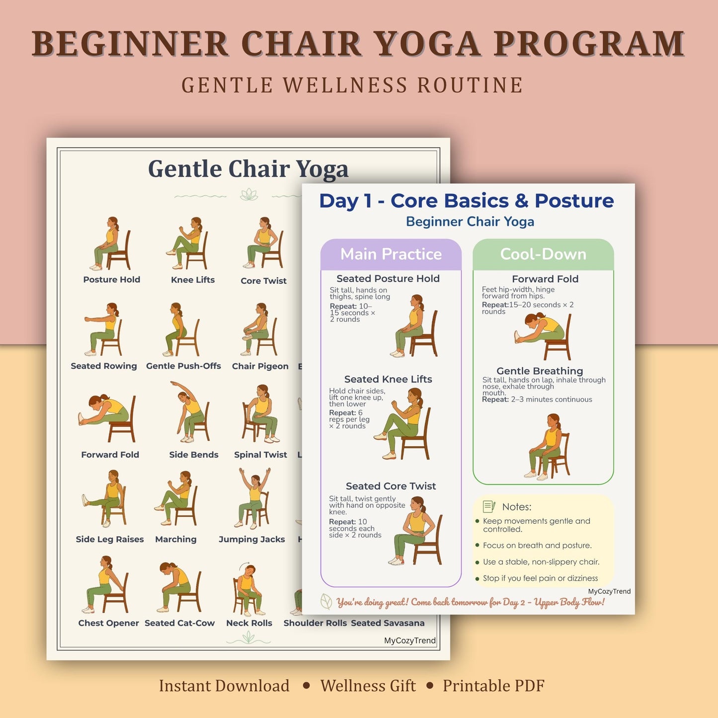 Beginner Chair Yoga Program – Gentle 7-Day Routine | printable seated yoga for seniors and beginners PDF