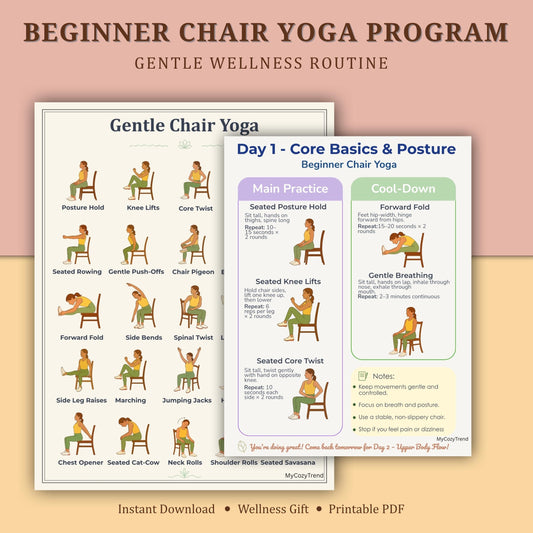 Beginner Chair Yoga Program – Gentle 7-Day Routine | printable seated yoga for seniors and beginners PDF
