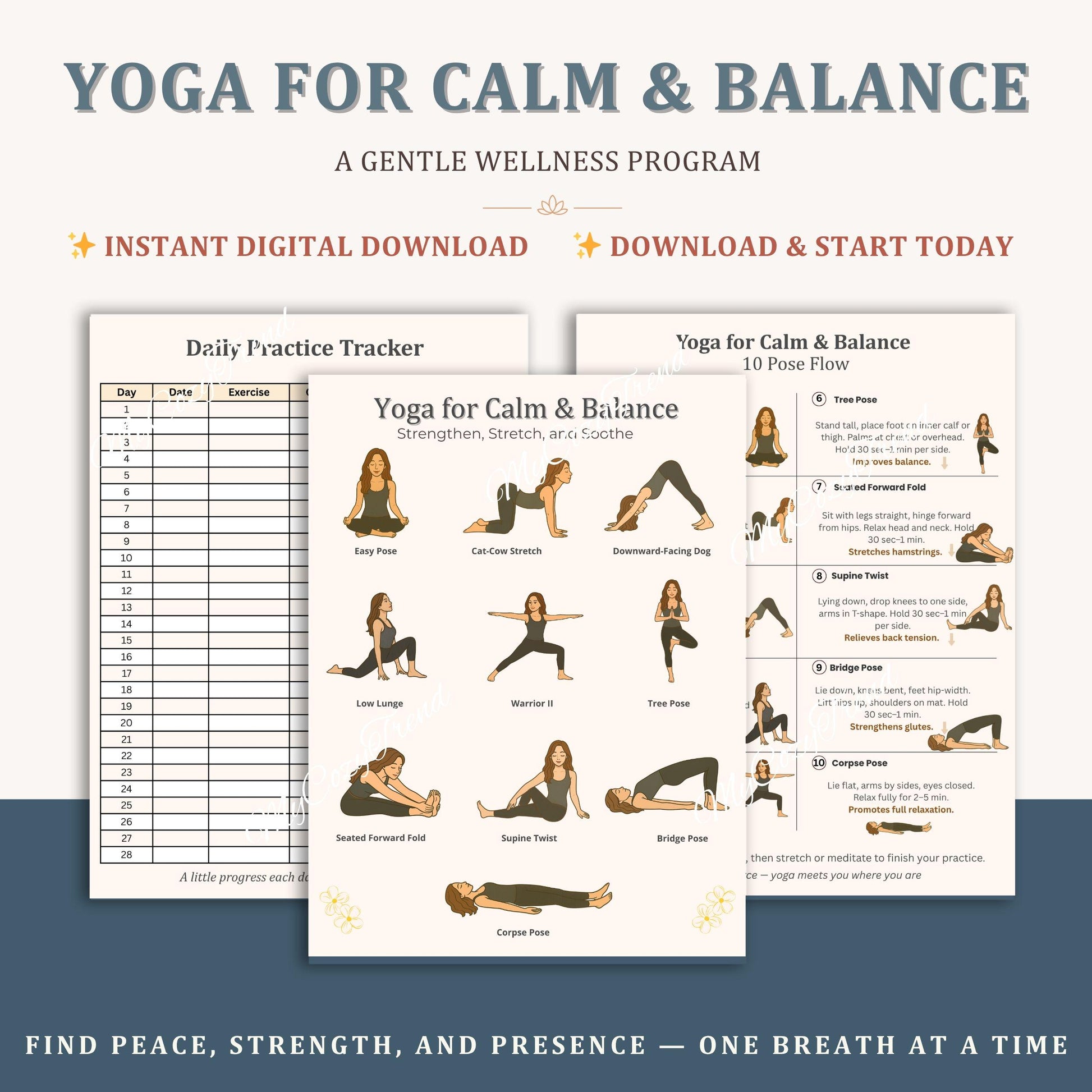Beginner Yoga Flow PDF – 10 Gentle Poses for Home Practice | printable beginner yoga routine for seniors, gentle stretching PDF