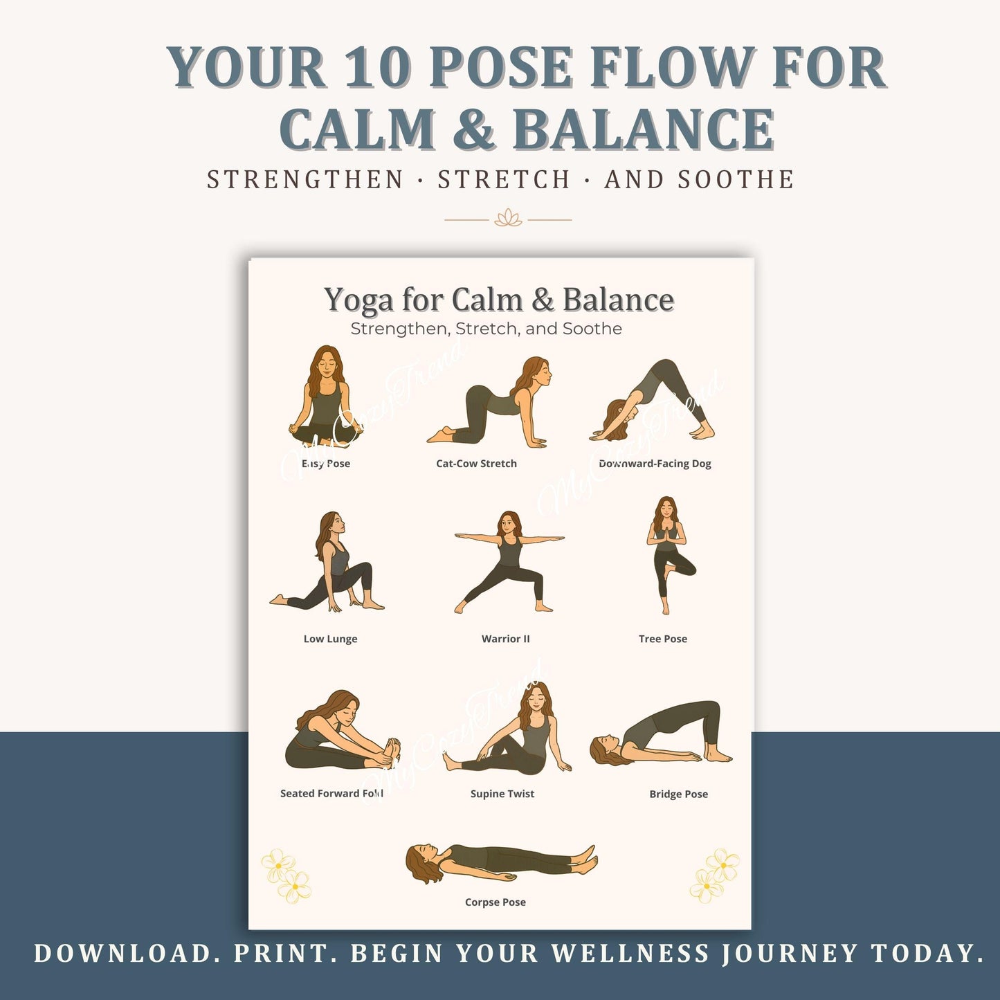 Beginner Yoga Flow PDF – 10 Gentle Poses for Home Practice | printable beginner yoga routine for seniors, gentle stretching PDF
