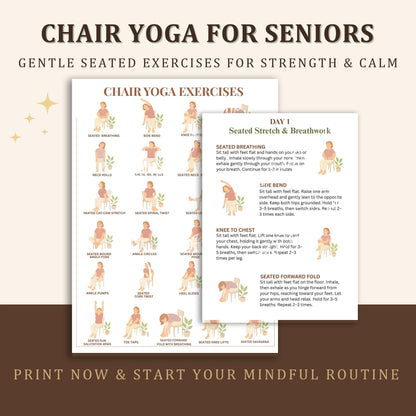Chair Yoga for Seniors Printable – Mobility & Flexibility Program | gentle seated exercises for elderly wellness and balance PDF