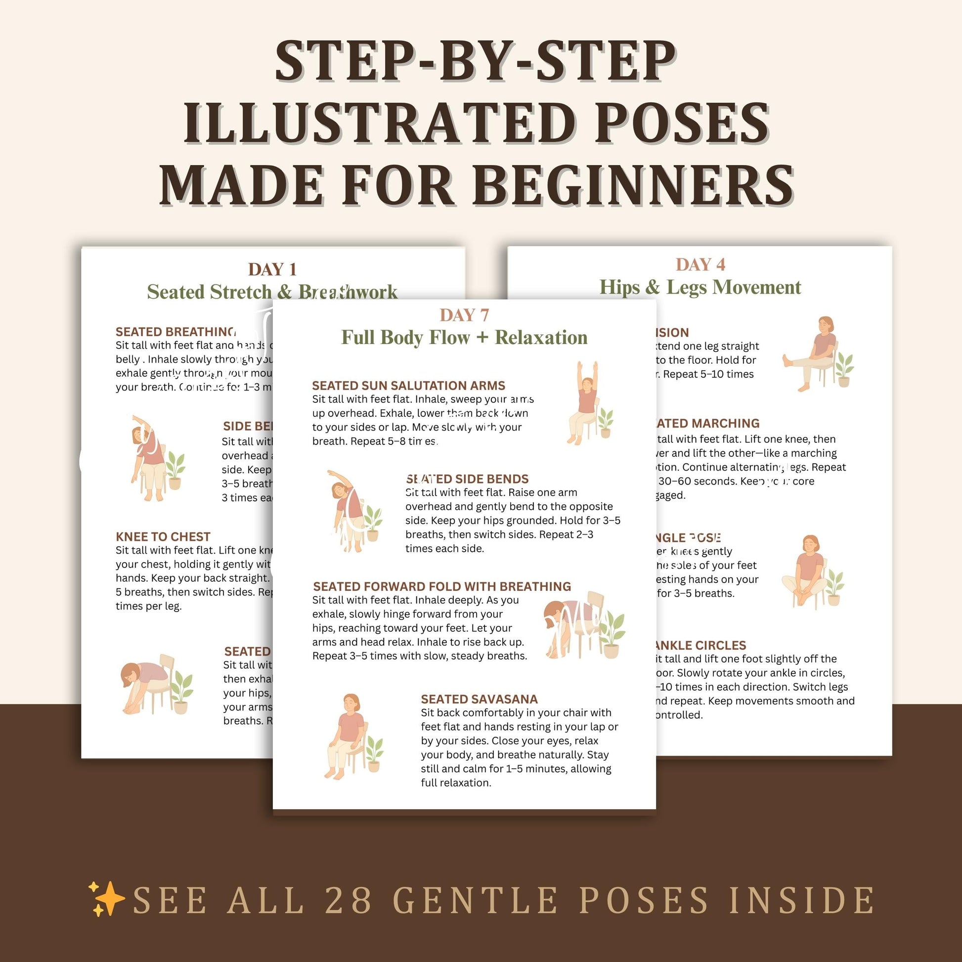 Chair Yoga for Seniors Printable – Mobility & Flexibility Program | gentle seated exercises for elderly wellness and balance PDF