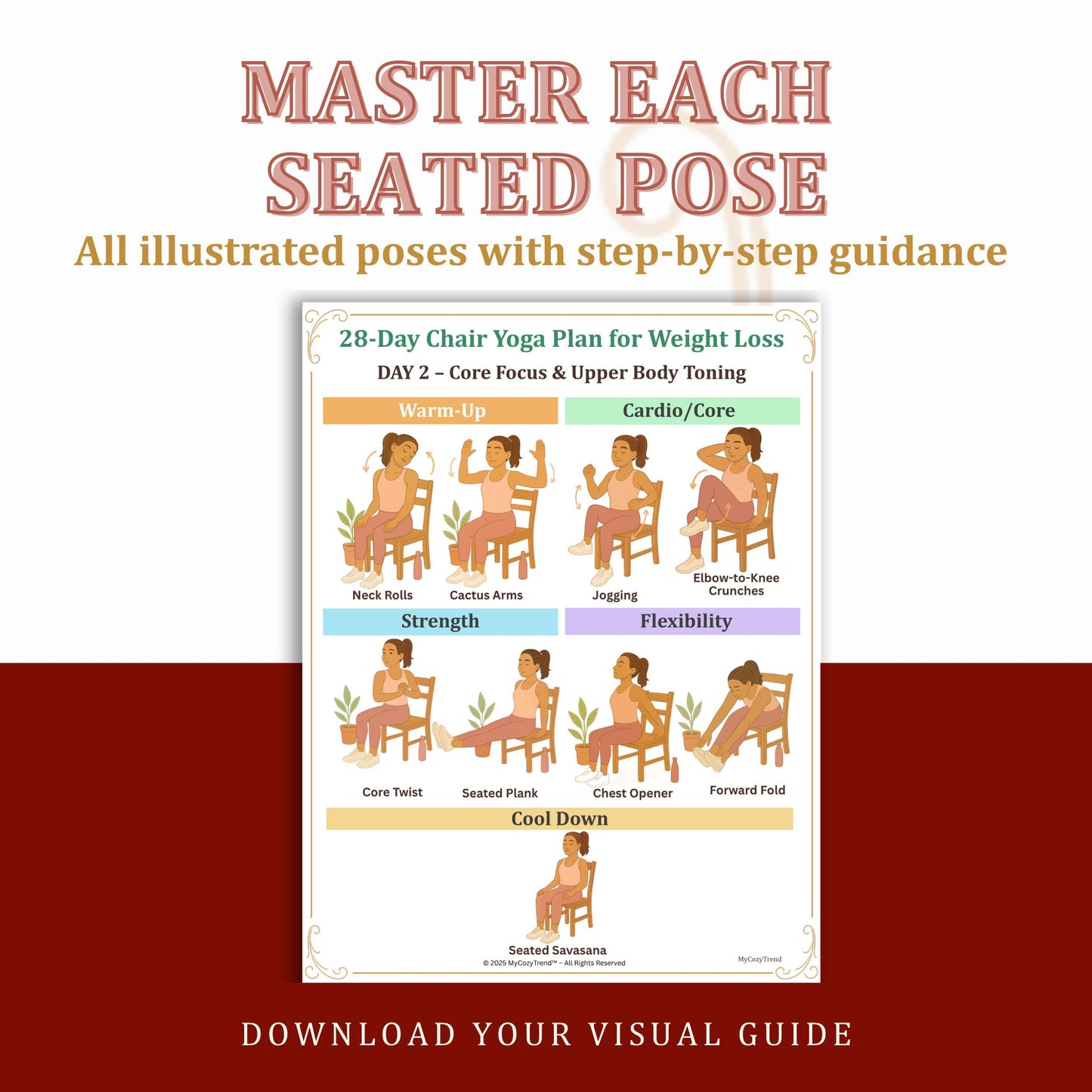 Chair Yoga Plan for Seniors & Beginners – Mobility & Stretch Routine | gentle seated yoga printable for seniors PDF