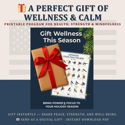 Advanced Chair Yoga for Men – Printable 30-Day Strength & Mobility Program | senior-friendly seated and standing yoga routine for men, flexibility and balance exercises PDF