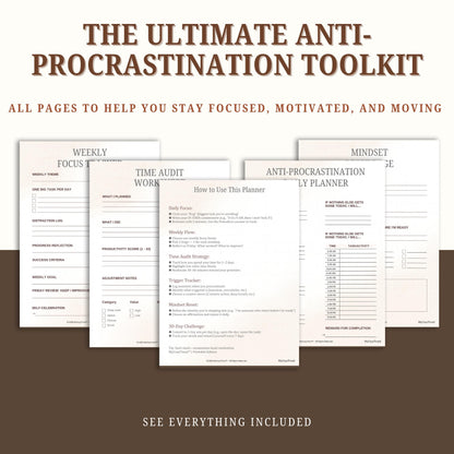 Anti-Procrastination Daily Planner – Weekly Goal Tracker Printable PDF | productivity planner, time audit worksheet, mindset reset printable