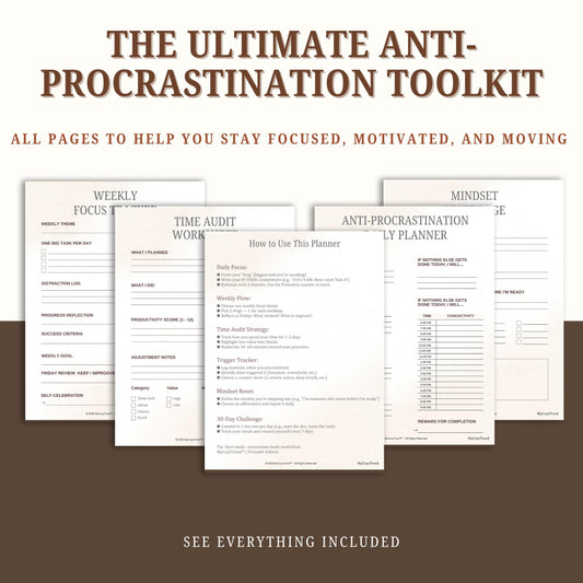 Anti-Procrastination Daily Planner – Weekly Goal Tracker Printable PDF | productivity planner, time audit worksheet, mindset reset printable